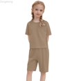 thumbnail image 1 of Zecgelong Toddler Kids Baby Boy Girl Solid Pullover Short Sleeve Sweatshirt T Shirt Crewneck Tops Shorts Set Clothes Girls Outfit Sets for Girls 6-7 Years, 1 of 3