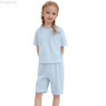 thumbnail image 1 of Zecgelong Toddler Kids Baby Boy Girl Solid Pullover Short Sleeve Sweatshirt T Shirt Crewneck Tops Shorts Set Clothes Girls Outfit Sets for Girls 8-9 Years, 1 of 5
