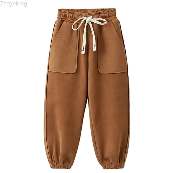 Zecgelong Toddler Kids Baby Girls Boys Pants Athletic Active Jogger Pants Sweatpants Thick Winter Warm Long Bottoms Trousers Girls Pants Size Brown 18-24 Months