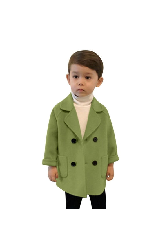 Toddler Kids Baby Girls Boys Plaid Solid Coat Elegant Notched Collar Double Jacket Wool Coat Trench Coat Size 4-5 Years