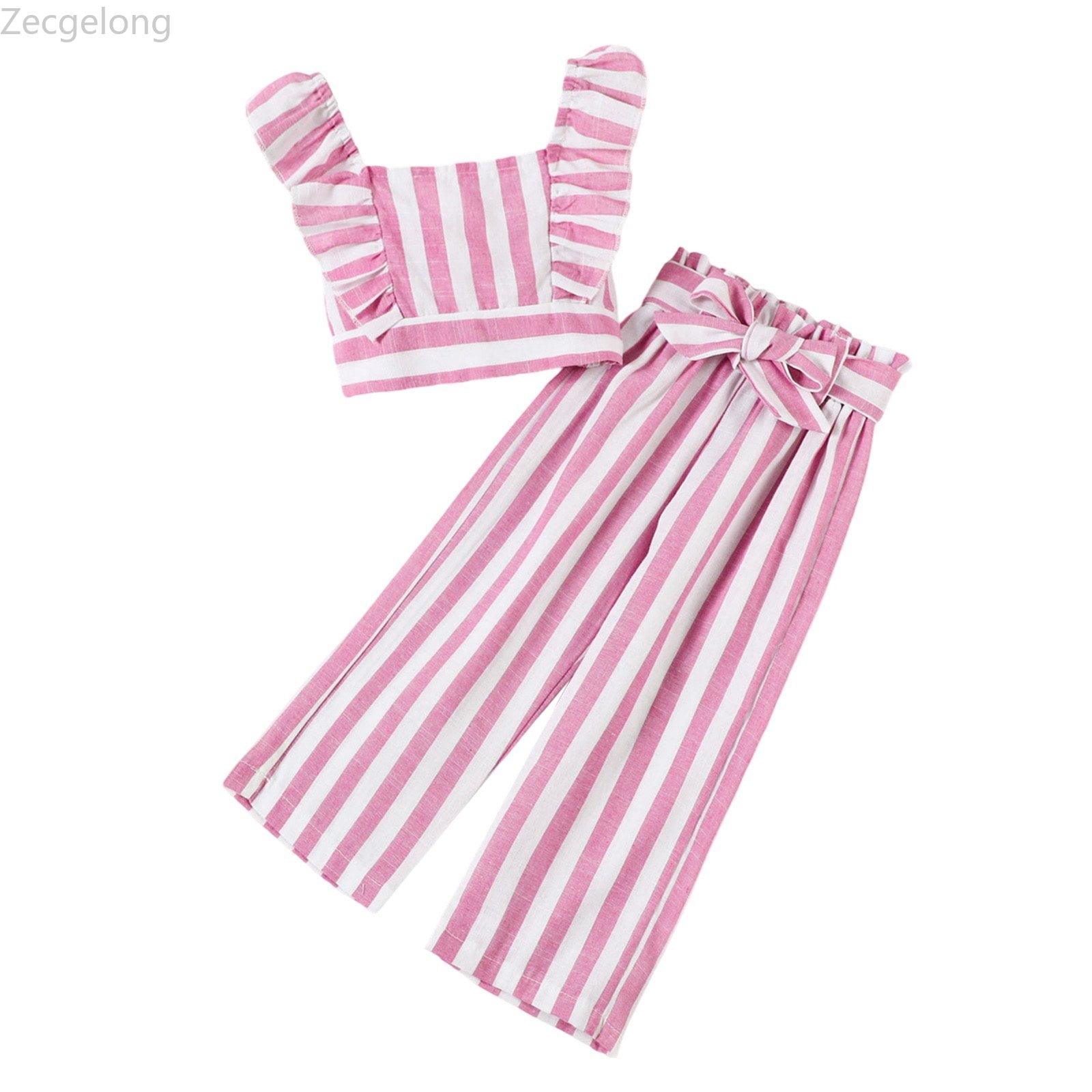Zecgelong Toddler Kids Girl Suit Striped Flying Sleeve Ruffled Top ...