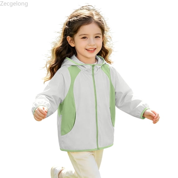 Zecgelong UPF 50+ Sun Hooded Jacket For Boys Lightweight Breathable Outdoor Windbreaker With Zipper Pockets