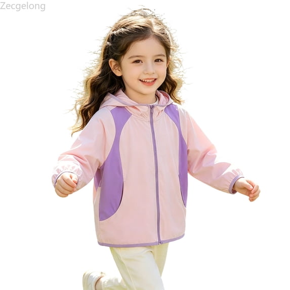 Zecgelong UPF 50+ Sun Hooded Jacket For Boys Lightweight Breathable Outdoor Windbreaker With Zipper Pockets