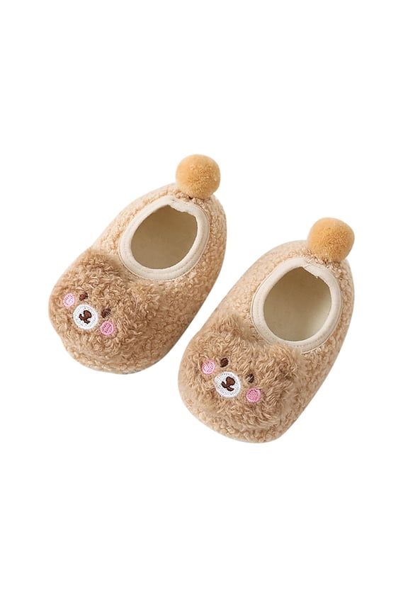 Winter Children Toddler Shoes For Boys And Girls Floor Shoes Flat Bottom Non On Plush Warm And Comfortable Cute Cartoon Bear Baby Sneakers Size US:4 Multicolor