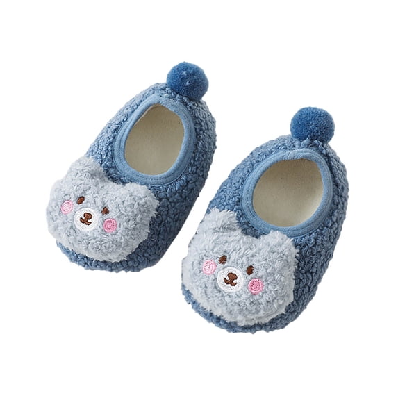 Zecgelong Winter Children Toddler Shoes For Boys And Girls Floor Shoes Flat Bottom Non On Plush Warm And Comfortable Cute Cartoon Bear Baby Sneakers Size US:6 Blue