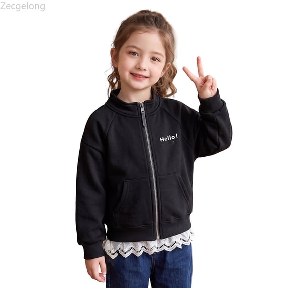 Zecgelong Winter Kids Zip Front Coat For Girls—Cozy Casual Jacket For Winter Comfort And Easy Warmth