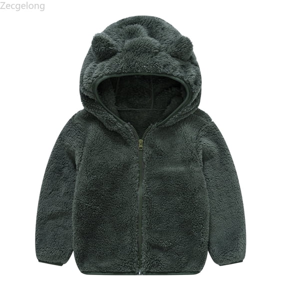 Zecgelong Zipper Fleece Outwear Thick Toddler Warm Ear Baby Kids Boy Cute Hooded Coat Girls Coat&jacket