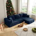 thumbnail image 1 of Onbeam 105'' Sectional Sofa, Cloud Couch with L-Shape Chaise, Modern Modular Couches with Deep Seat, No Assembly High-Density Sponge Corduroy Fabric Sofa with 5 Pillows for Living Room, Blue, 1 of 8