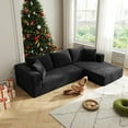 thumbnail image 1 of Onbeam 105'' Sectional Sofa, Cloud Couch with L-Shape Chaise, Modern Modular Couches with Deep Seat, No Assembly High-Density Sponge Corduroy Fabric Sofa with 5 Pillows for Living Room, Black, 1 of 8