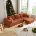 thumbnail image 1 of Onbeam 105'' Sectional Sofa, Cloud Couch with L-Shape Chaise, Modern Modular Couches with Deep Seat, No Assembly High-Density Sponge Corduroy Fabric Sofa with 5 Pillows for Living Room, Orange, 1 of 8