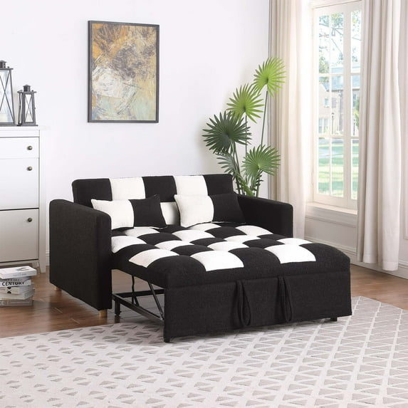 Onbeam 3 in 1 Pull Sleeper Sofa Bed, Small Teddy Convertible Futon Couch Bed with Adjustable Backrests, Modern Loveseat with 2 Pillows, Small Love Seat for Living Room, Guest Room, for Small Space