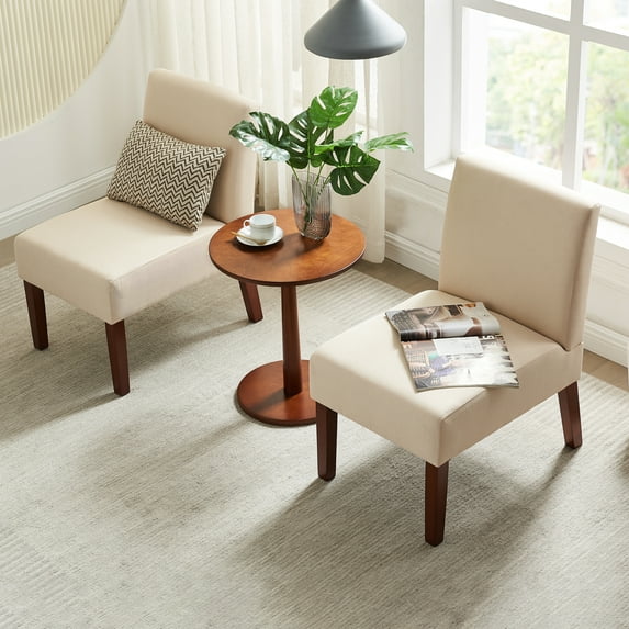 Zechuan 3 Pics Dining Table Set with Round Table and 2 Upholstered Chairs for Small Spaces, Beige