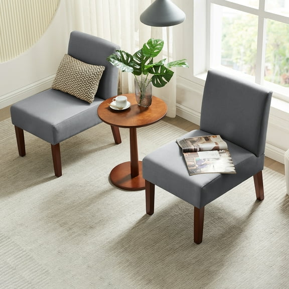 Zechuan 3 Pics Dining Table Set with Round Table and 2 Upholstered Chairs for Small Spaces, Gray