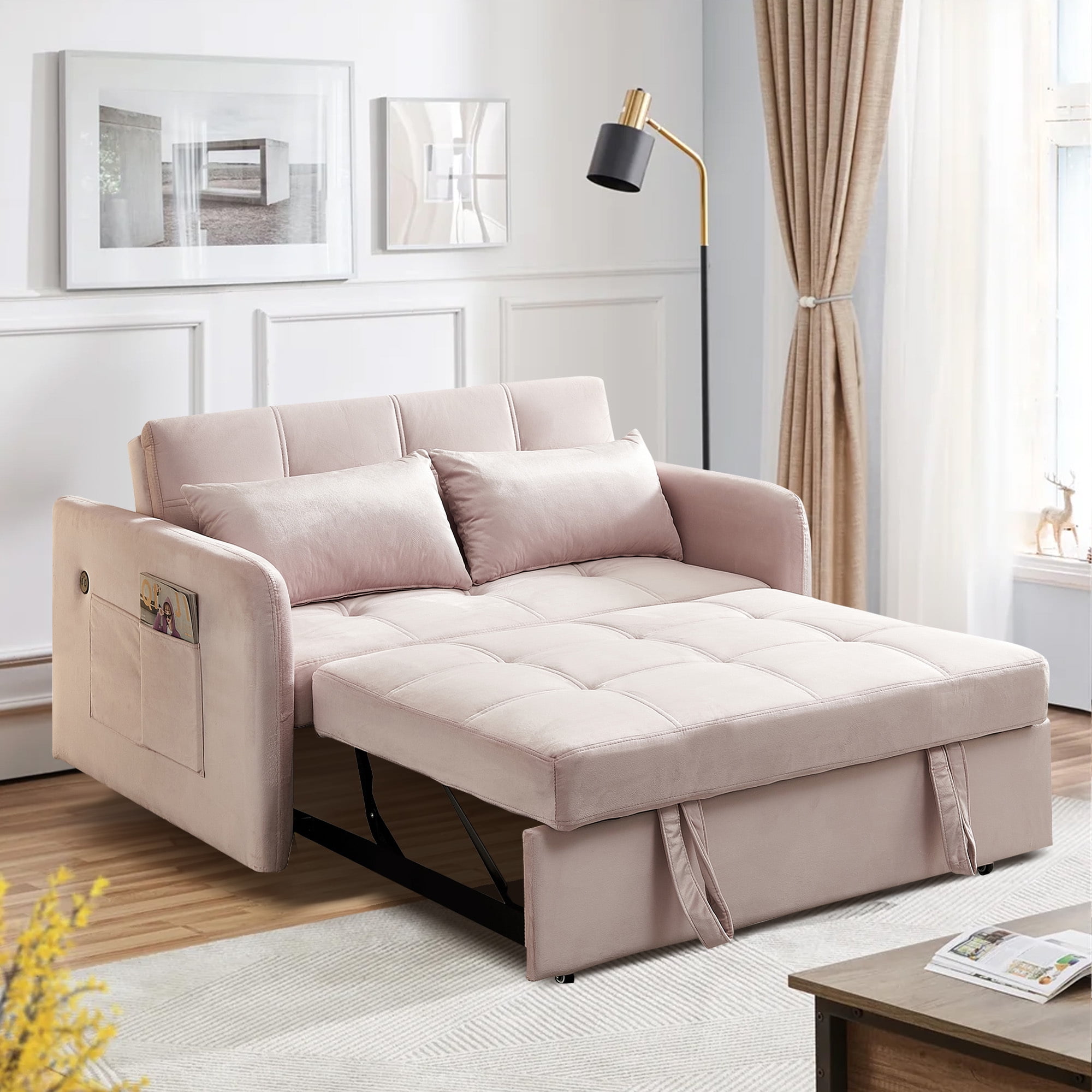 Zechuan 55.5" Pull Out Sofa Bed, Futon Sleeper Sofa Couch Loveseats