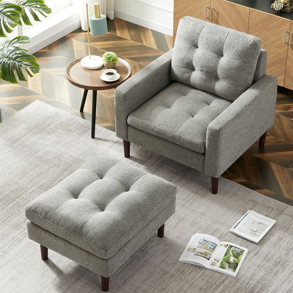 Zechuan Accent Chair with Ottoman - Armchair for Living Room - Single Sofa Chair - Gray
