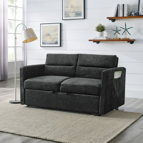 Onbeam Futon Sofa Bed with Pull Out Convertible Bed Sleeper Sofa Couch Adjustable Back Loveseat for Living Room - Black
