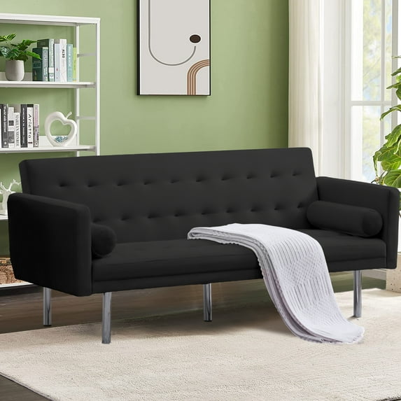 Zechuan Futon Tufted Back Convertible Sofa 68” Twin Size Bed - Black
