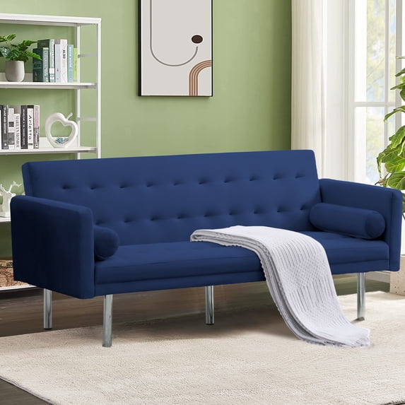 Zechuan Futon Tufted Back Convertible Sofa 68” Twin Size Bed - Blue