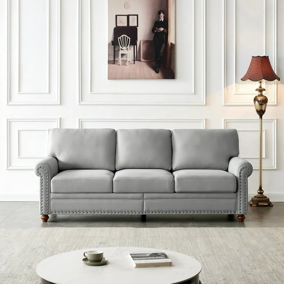 Onbeam Living Room Furniture Set, Storage 3 Seater Sofa Couch, 82" Chesterfield Sofa for Home and Office - Gray