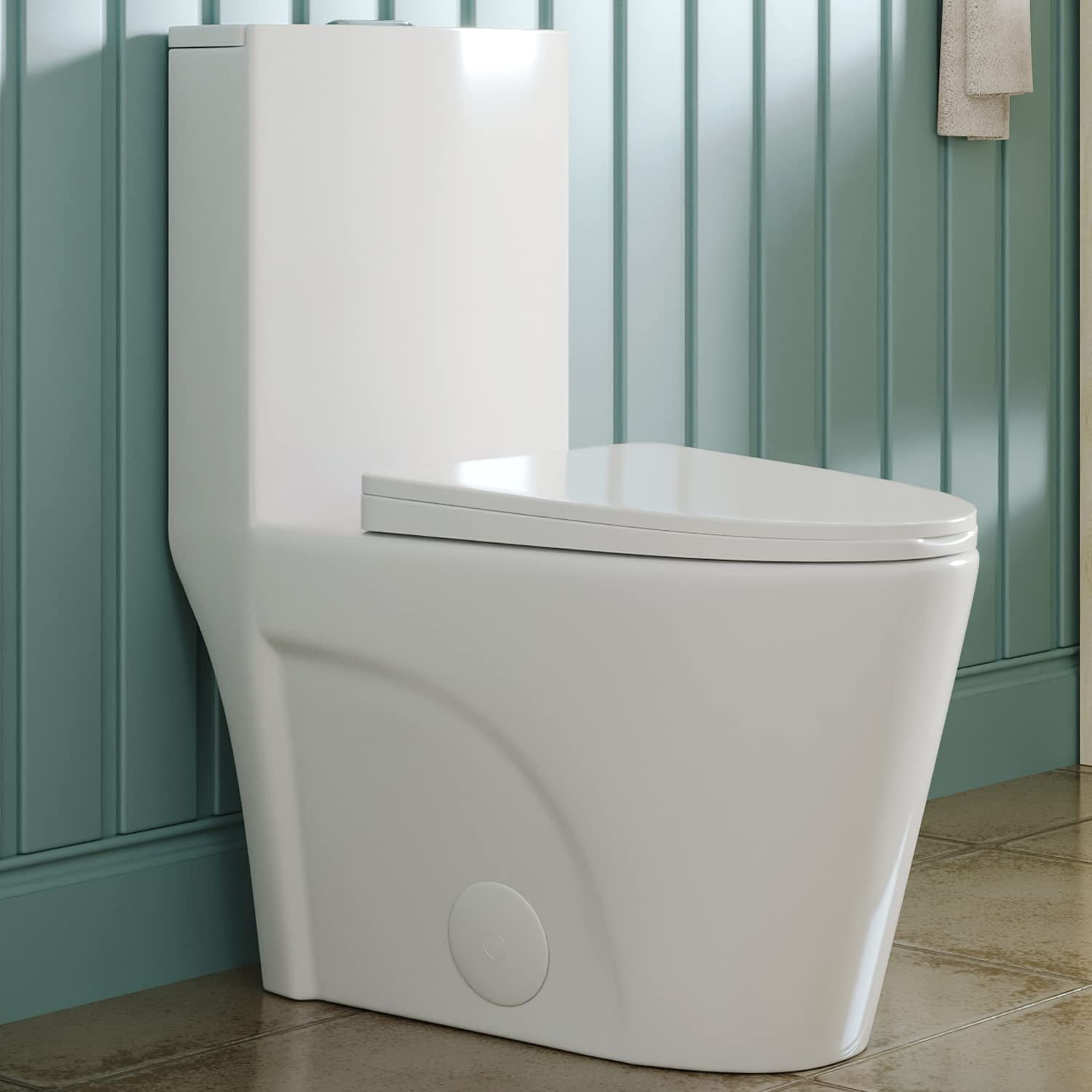 Glossy White Elongated One-Piece Dual Flush Toilet