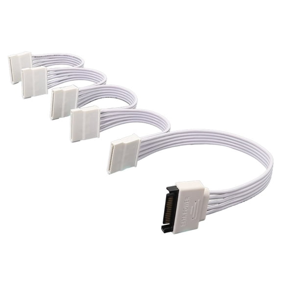 Zecic 15Pin SATAs Male to 5 Female Power SplitterExtension Cable for Hard Drive and Opticals Device Connection