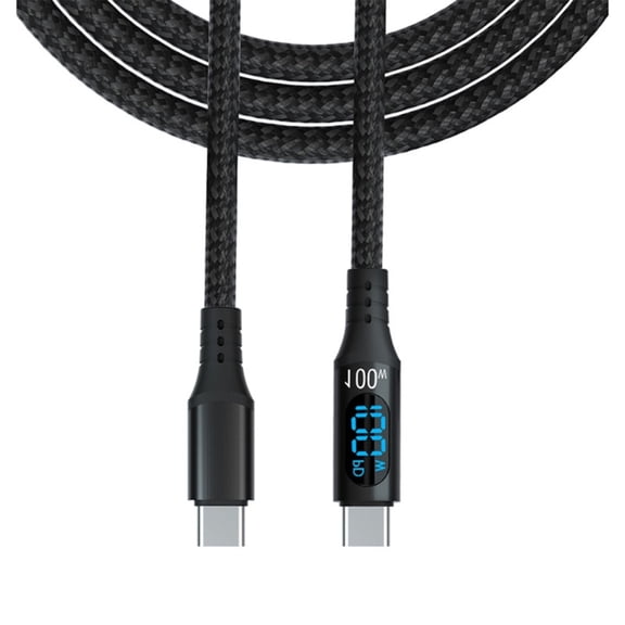 Zecic 1M Type C Cable 100W 5A Fast Charging Built In Digital Screen for Power Monitoring Reinforced Nylon USB C Cord