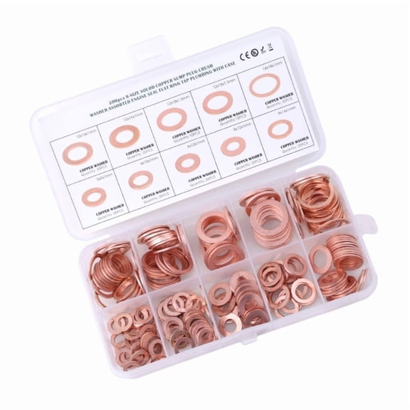 Zecic 200Pieces of Automobile Engine Oil Drain Plugs Copper Compression Gaskets Sealing O-Rings Gaskets for Household Parts