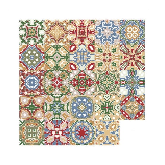 Zecic 24pcs Moroccan Style Tile Sticker Peel Stick Murals Wall Decals Backsplash DIY Self Adhesive Kitchen Bathroom Decor