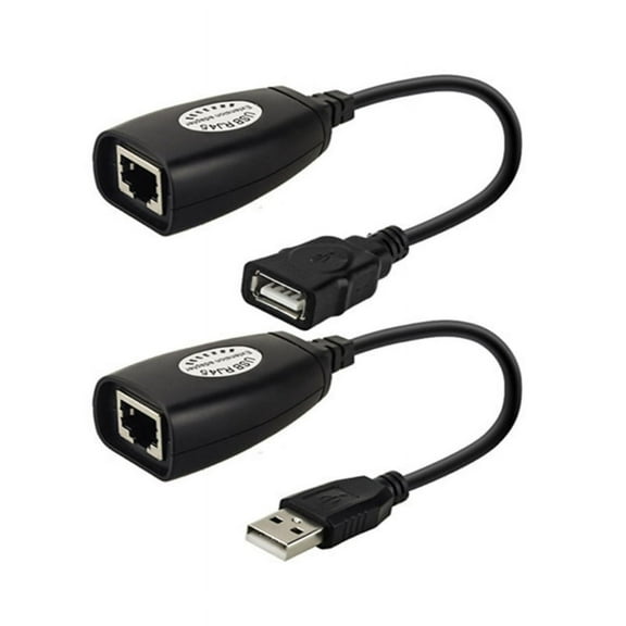 Zecic 2Pcs USB to RJ45 LAN Cable Extension Adapter Extender 50M Distance Over Cat5E/6