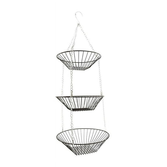 Zecic 3 Tiered Hanging Organizers Fruit Basket Vegetable Holder for Ceiling Kitchen Wrought Iron Wire Chain Storage Rack Decor