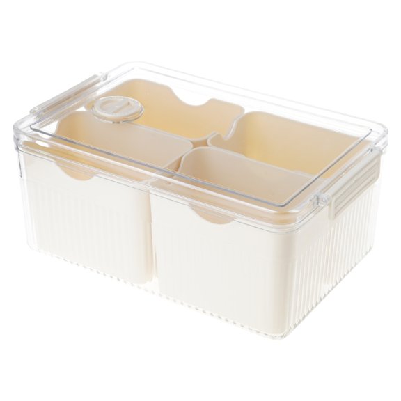 Zecic 4 Grid Divider Refrigerator Storage Box with Lid Sealing Organizer Supplies for Kitchen Biscuit Food Snack