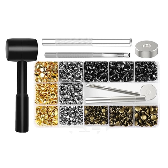 Zecic 480 Set Rivets, 4 Color 3 Size Rivets and Snap Rivets Metal Studs with Setting Tool Hammer