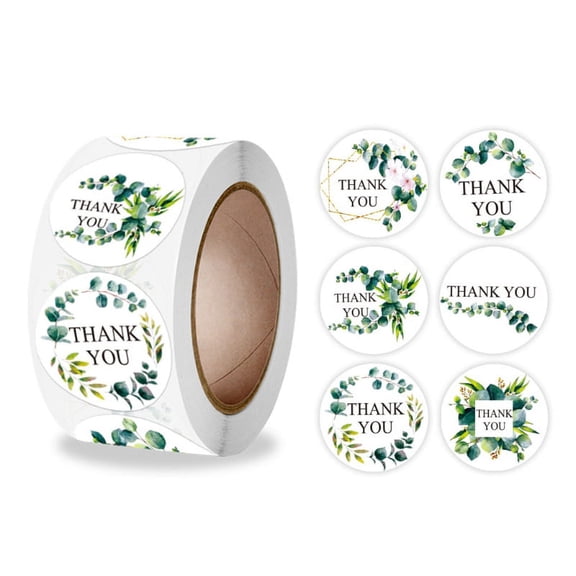 Zecic 500Pcs/Roll Classic Green Plants Label Sticker Round Thank You Sealing Sticker Roll for Small Business Wedding Packaging