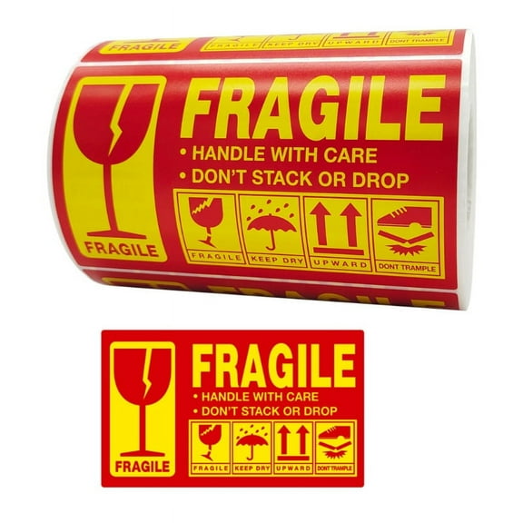 Zecic 500pcs Fragile Stickers Warning Label Sticker Handle With Care Don'for t Stack or Drop Sticker Shipping for Express Label for Goods