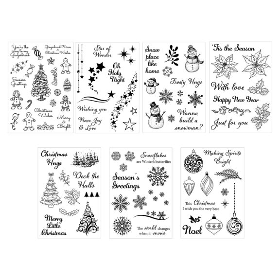 Zecic 7Pcs Christmas Themed Decorative Stamper Clear Silicone Stamper for Card Making Journal Planner Scrapbooking Decoration