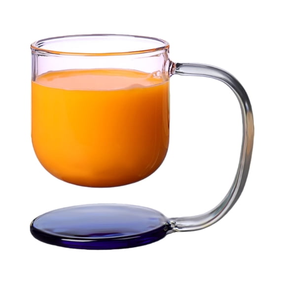 Zecic Clear Glass Cup with Base and Handle Floating Design Heat Resistant Ergonomic Coffee Mug Drinking Cup Household Use