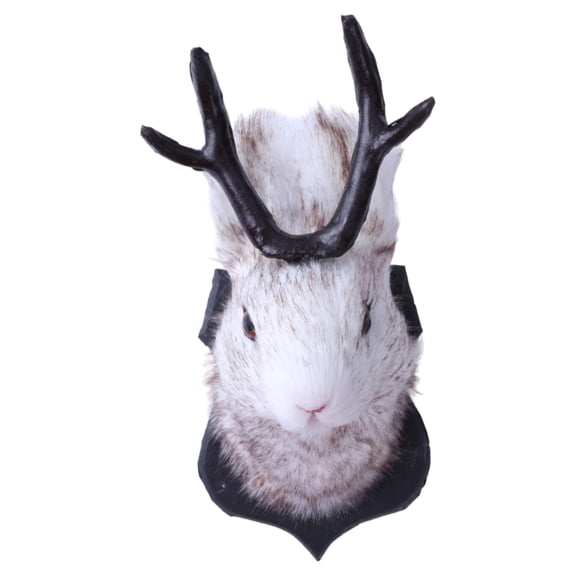 Zecic Cute Antlers Rabbit Head Statue Home Decorations Animal Taxidermy Sculpture Figurines Deer Horn Rabbit Wall Hook