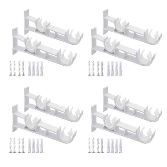 Zecic Double Curtain Rod Wall Mount Brackets In White 8Pieces Set with Secures Lock Buckle Support Heavy Drapery Poles Holders