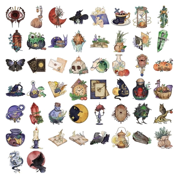 Zecic Gothic Witch Stickers Watercolor Magical Symbols Scrapbook Decorations