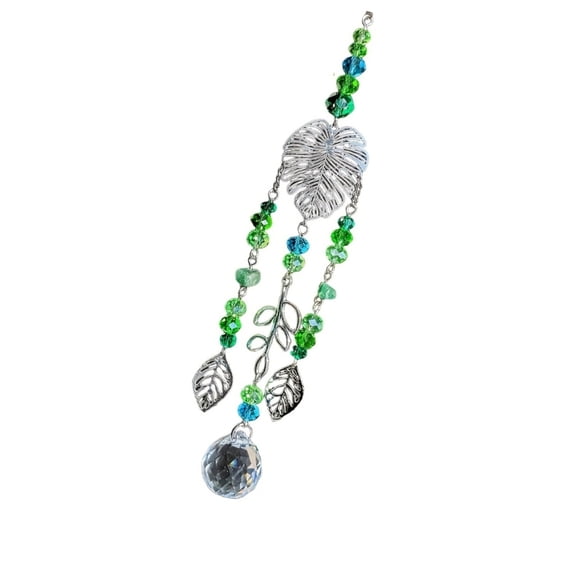 Zecic Modern Leaf Pendant Crystal Suncatchers Home Accent Glass Beads Construction Hanging Ornament Bedroom Balconies Decors