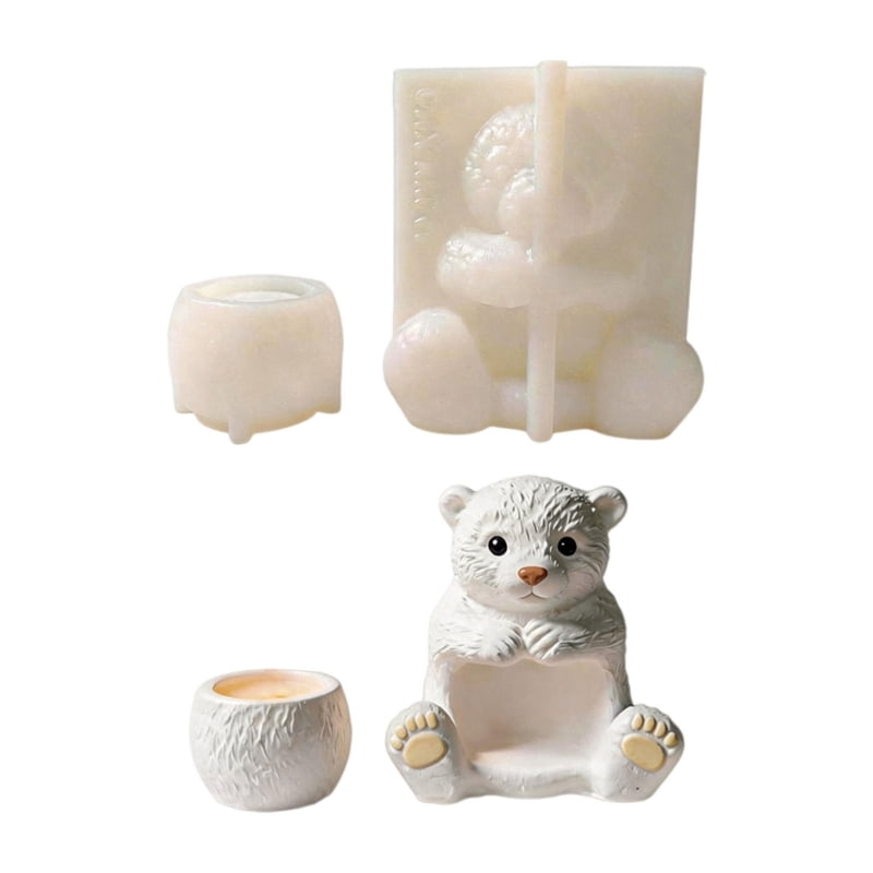 Zecic Multipurpose Bear Shape Silicone Molds Circular Candle Cup Silicone Mould For Candle Soap Home Decoration Resin Casting