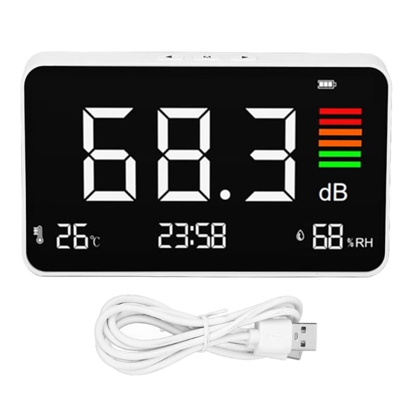 Zecic Rechargeable SPL Noise Level Tester with Time Temperature and Humidity Display
