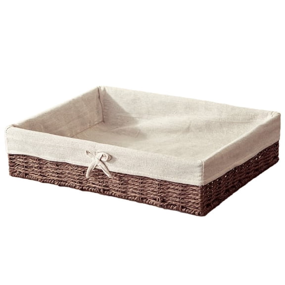 Zecic Rustic Wicker Fruit Storage Basket Faux Rattan Woven Rectangular Bow Organizer