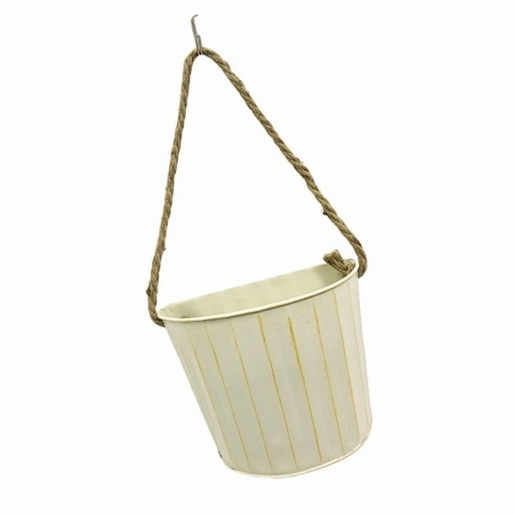 Zecic Rustical Farmhouse Wall Mounted Flower Pot Iron Flower Basin with Rope Handle Outdoor Indoor Balcony Plant Container