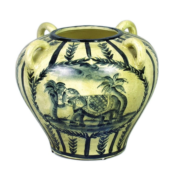 Zeckos 10 inch Tall Hand Painted Ceramic Elephant Vase