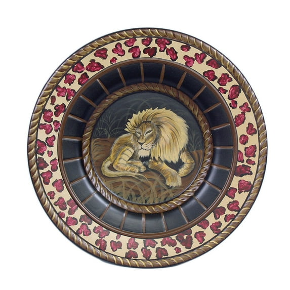 Zeckos 15 inch Diameter Hand Painted Lion Decorative Plate