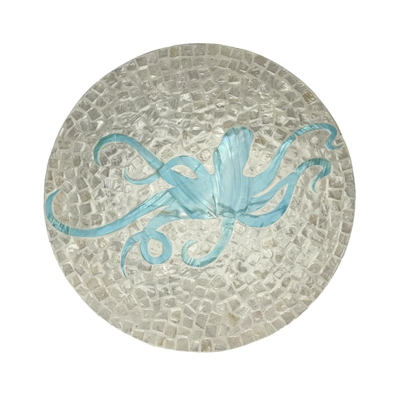 Zeckos 16 inch Capiz Shell Octopus Lazy Susan, Round Coastal Rotating Tabletop Tray