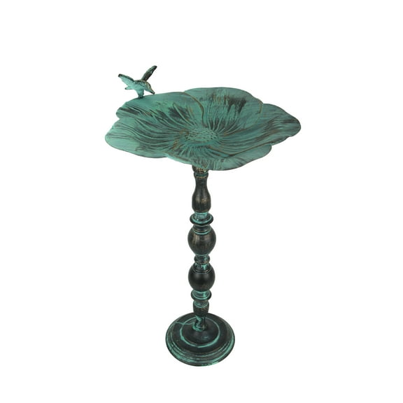 Zeckos 25 inch Verdigris Bird Bath Rustic Outdoor Water Basin Garden Decor