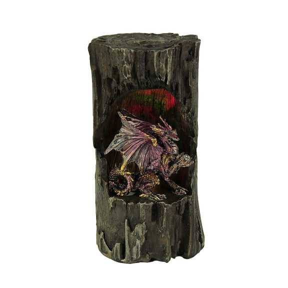 Zeckos 7.75 in x 4 in x 4 in Dragon Holding Orb In Old Log Statue with LED