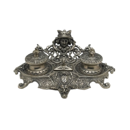 Zeckos 7 inch Diameter Pewter Finish Inkwell